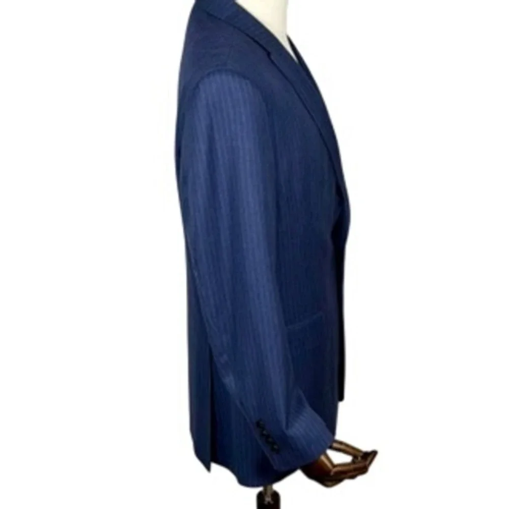 Beverly Hills Polo Club Mens‎ 42R, 36W Blue Pinstripe Suit Classic Business Wool